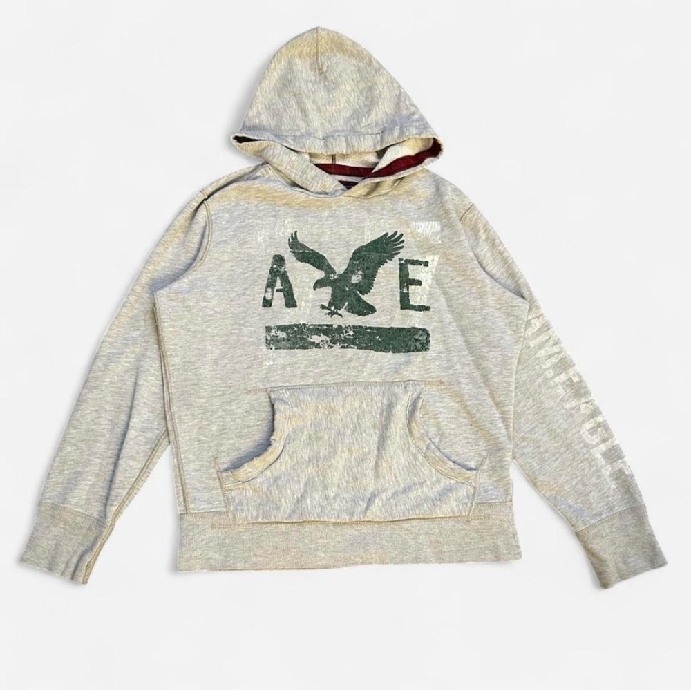 American Eagle Outfitters Mens Light Gray Hooded Pullover Sweatshirt
